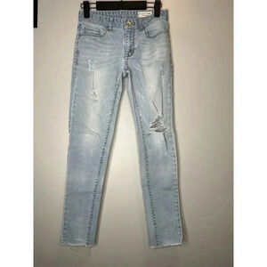 Giordano Jeans Sz 26 Skinny Ankle Fit Blue Distressed Raw Hem Mid Rise Pants